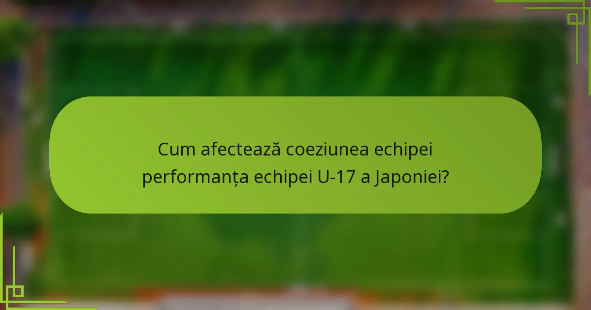 Cum afectează coeziunea echipei performanța echipei U-17 a Japoniei?
